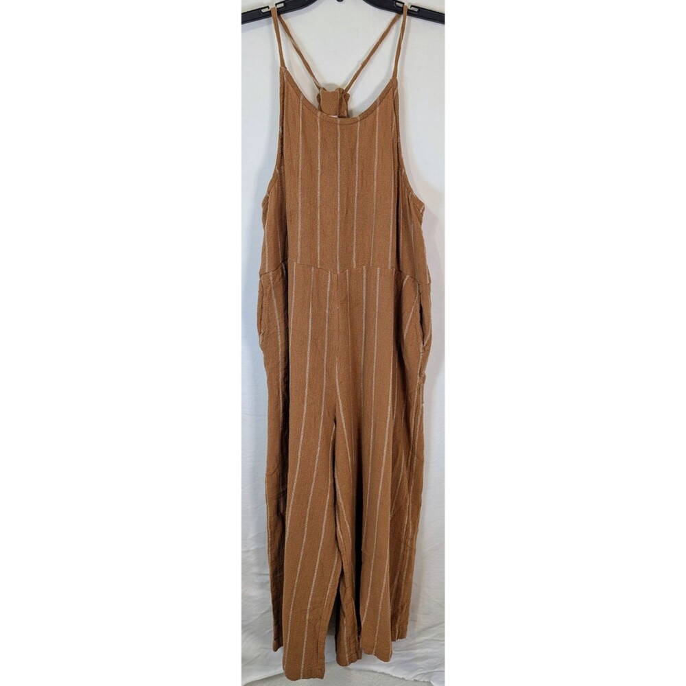 Cost Plus World Market Tan Striped Spaghetti Strap Jumpsuit
